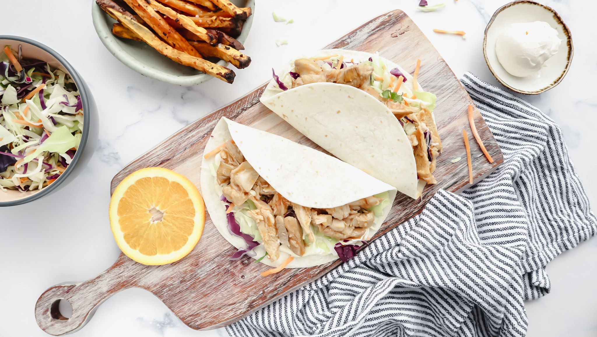 Barbecue pulled pork tacos with slaw & sweet potato chips - Inbox Dinners