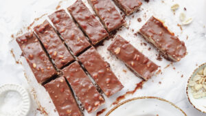 Healthier chocolate snickers slice (the Care Fillery) recipe